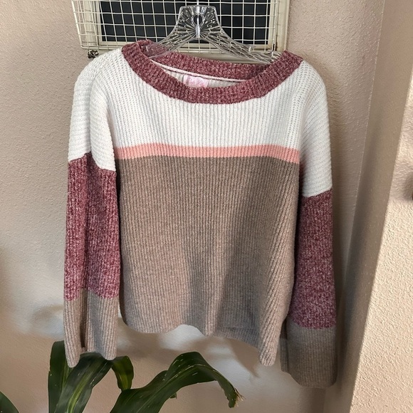 PINK Lily Mocha/White Colorblock Sweater - Picture 1 of 6